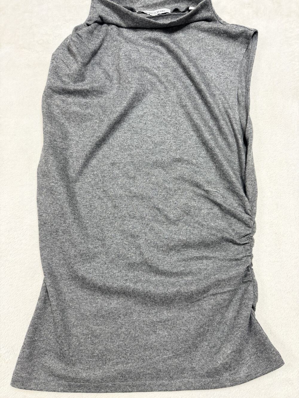 Veronica Beard Grey Wool Blend Layer Ruched Mock Neck Sleeveless Knit Top Sz XS